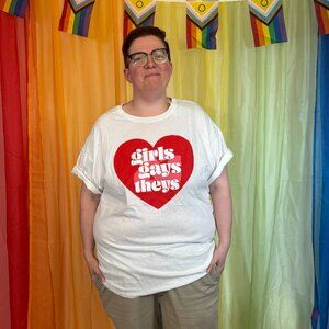 “Girls Gays & Theys” White Graphic Tee NWT